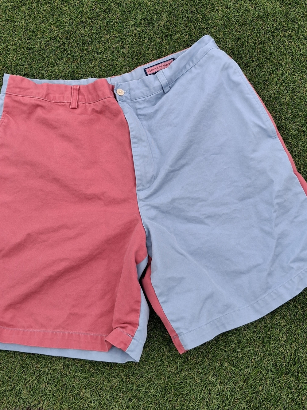 Vineyard Vines Two-Tone Cotton Shorts - Pink & Light Blue Size 36